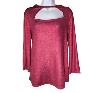 Lane‎ Bryant Size 14/16 Red Metallic Long Sleeve Top Shimmer Christmas Holiday